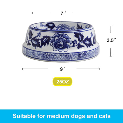 Hand-Painted Blue and White Ceramic Pet Bowl