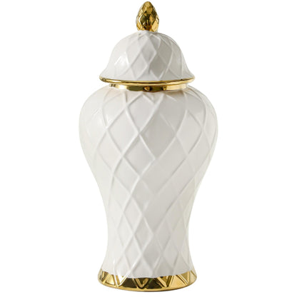 White and Gold Ceramic Ginger Jar, 12 to 18 Inch