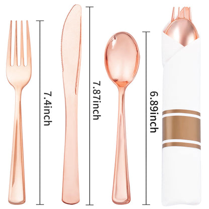 Pre-Rolled Blue Plastic Cutlery with Napkins, 100 Pack