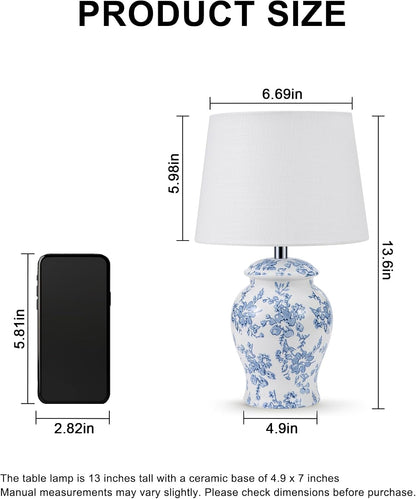 Cordless Ceramic Table Lamp, 13.6 Inch