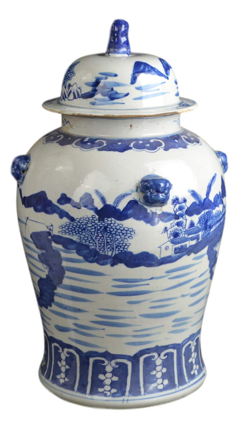 Blue and White Lotus Ginger Jar, 19 Inch