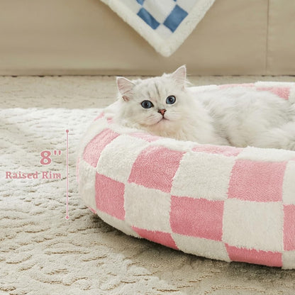 Blue Checkered Round Dog Bed