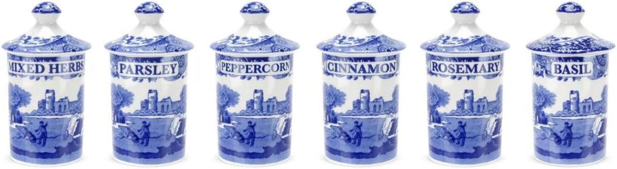 Spode Blue Italian Spice Jars, Set of 6