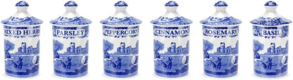 Spode Blue Italian Spice Jars, Set of 6