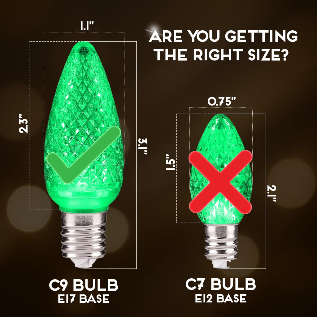 Blue C9 Faceted LED Christmas Bulbs, Set of 25