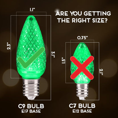 Blue C9 Faceted LED Christmas Bulbs, Set of 25