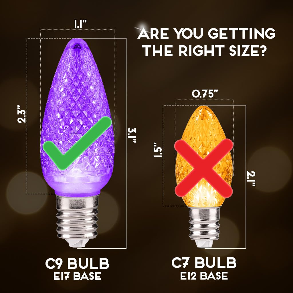 Blue C9 Faceted LED Christmas Bulbs, Set of 25