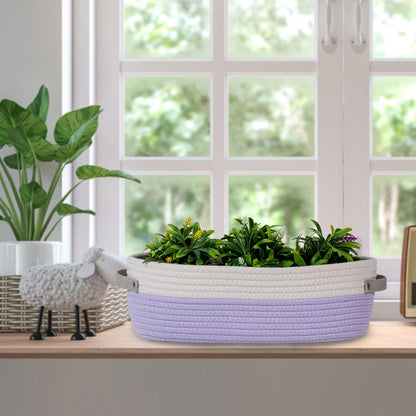 Woven Cotton Rope Toilet Tank Basket, Navy and White