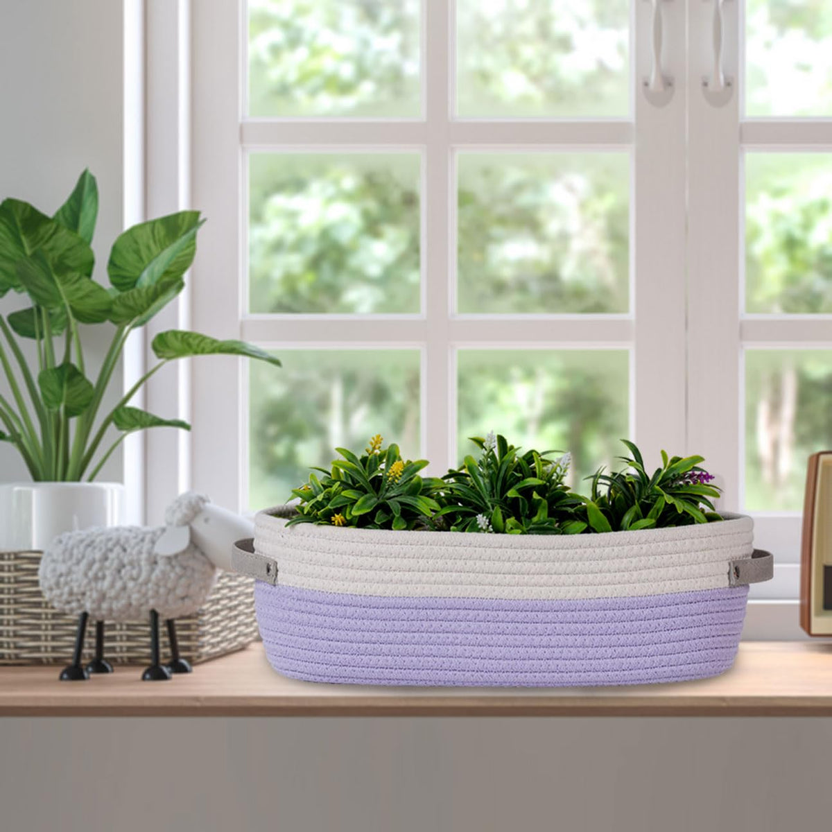 Woven Cotton Rope Toilet Tank Basket, Navy and White