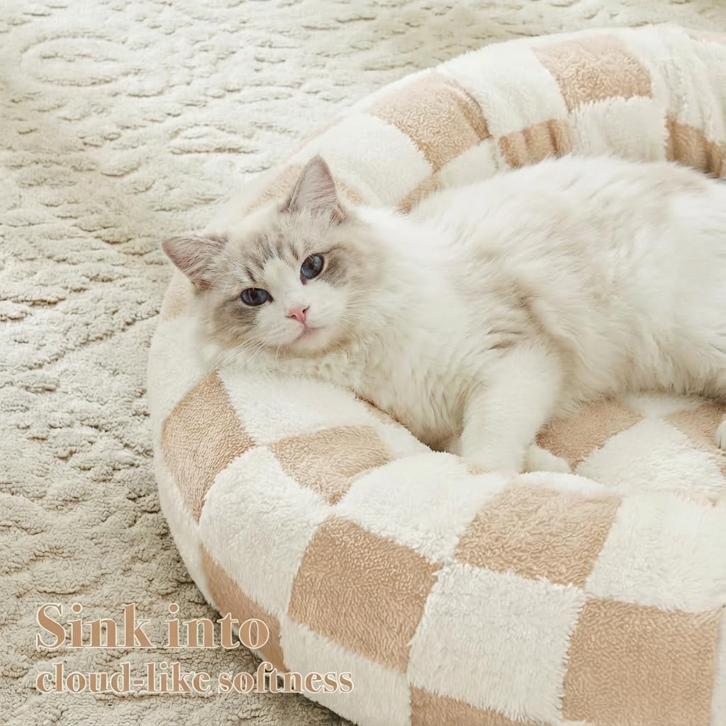 Blue Checkered Round Dog Bed