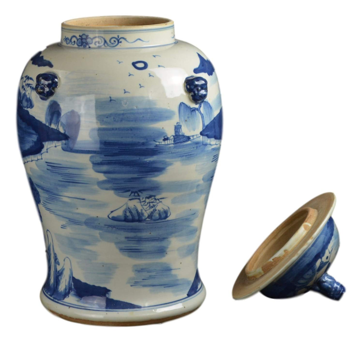 Blue and White Lotus Ginger Jar, 19 Inch