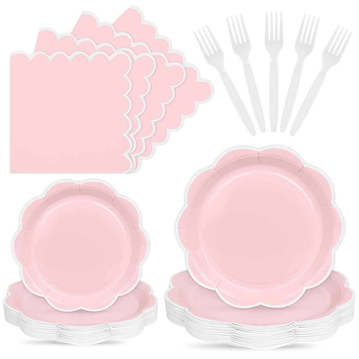Blue Scalloped Paper Plates and Napkins, Serves 24
