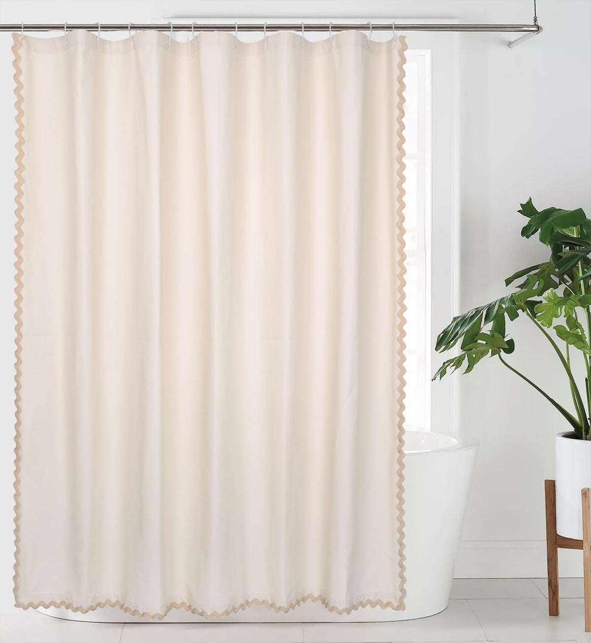 Scalloped Cotton Shower Curtain, White and Blue