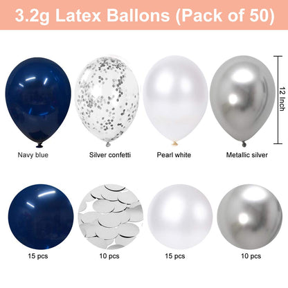 Royal Blue and White Confetti Balloons, 50 Pack