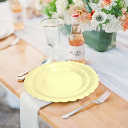 White Scalloped Paper Plates, Royal Blue Trim, 50 Pack