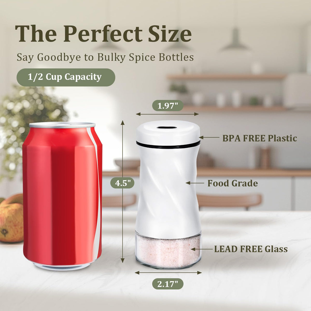Glass Salt and Pepper Shakers, Adjustable, 4 oz, Set of 2