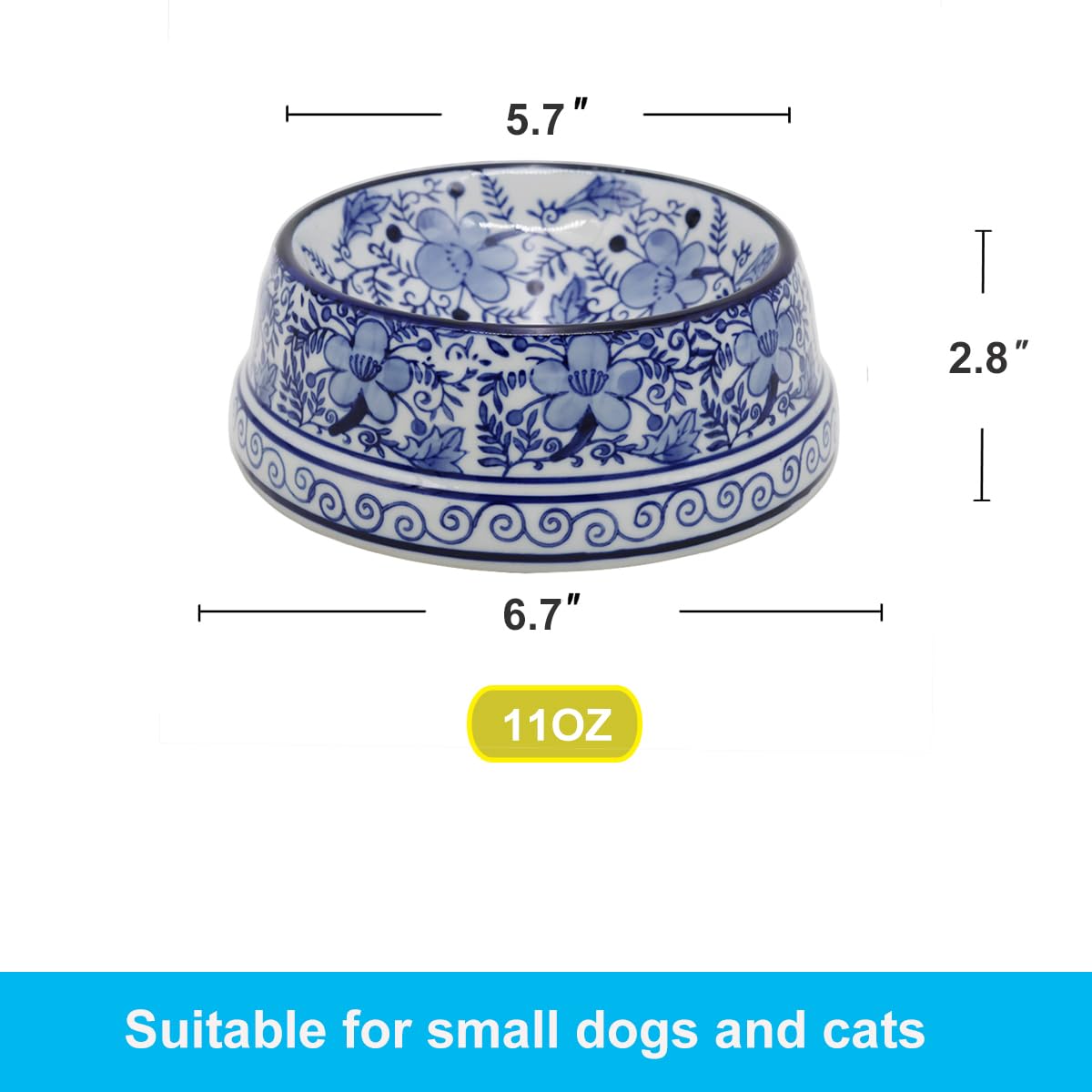 Hand-Painted Blue and White Ceramic Pet Bowl
