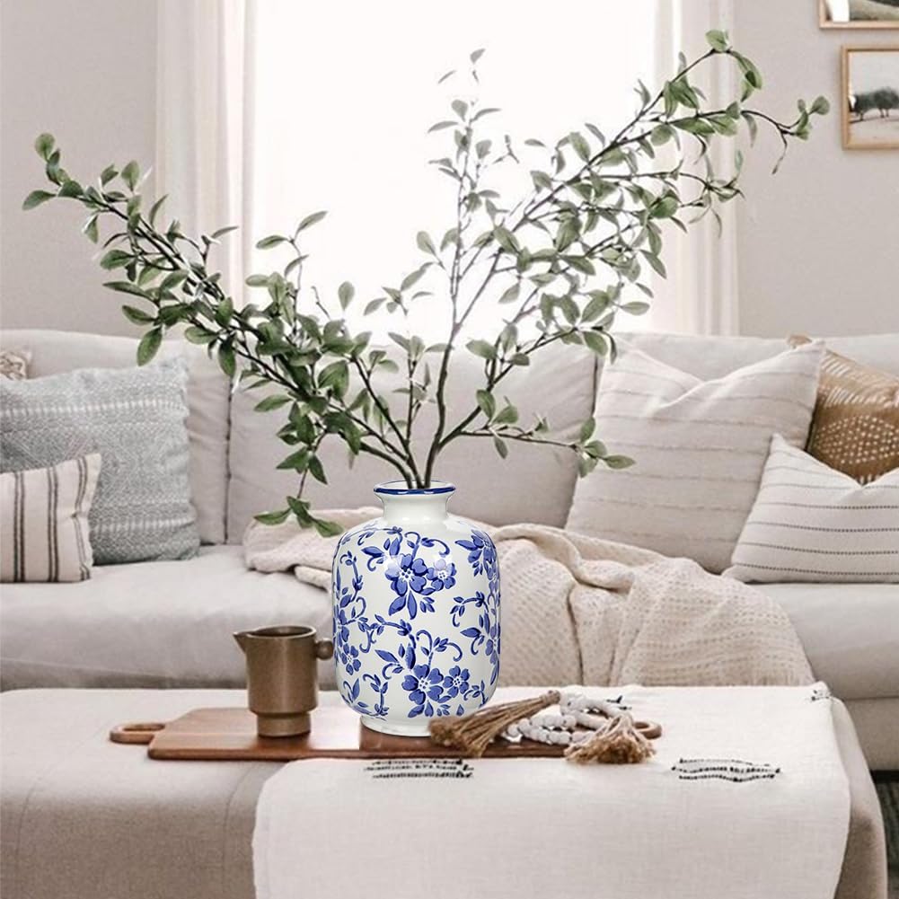 Hollyone Blue and White Chinoiserie Bottle Vase, 7 Inch