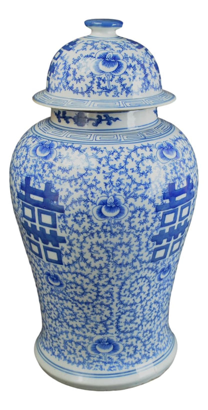 Blue and White Lotus Ginger Jar, 19 Inch