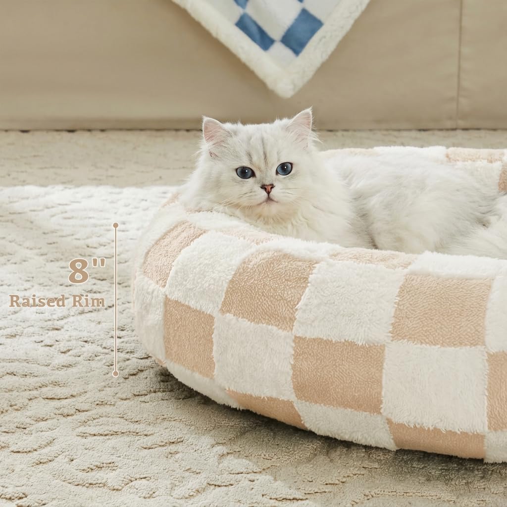 Blue Checkered Round Dog Bed
