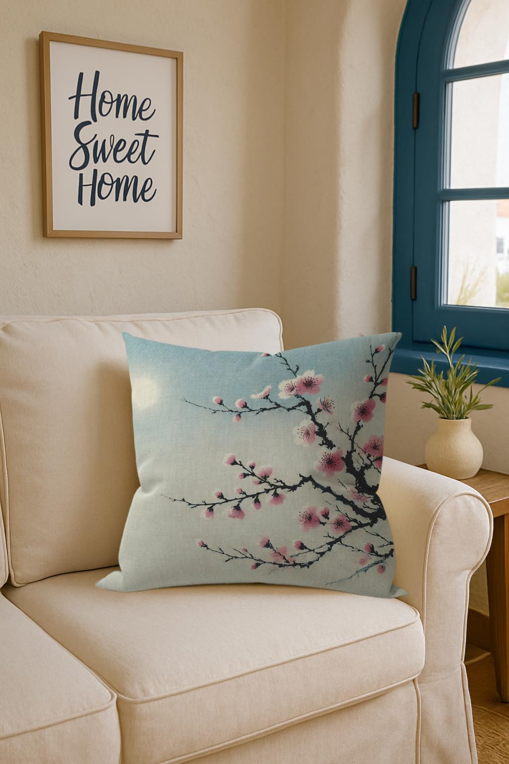 Blue Chinoiserie Bird and Peony Pillow Cover, 18x18
