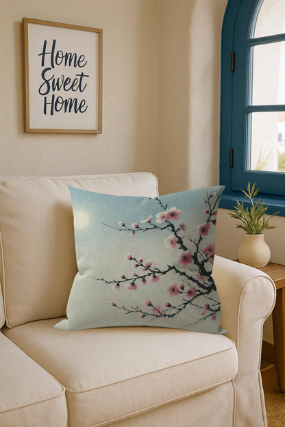 Blue Chinoiserie Bird and Peony Pillow Cover, 18x18