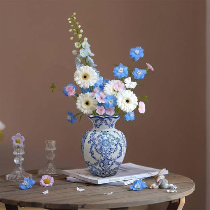 Blue and White Octagon Ceramic Vase, 2 Sizes