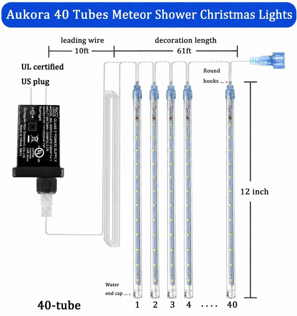 Aukora Blue Meteor Shower Lights