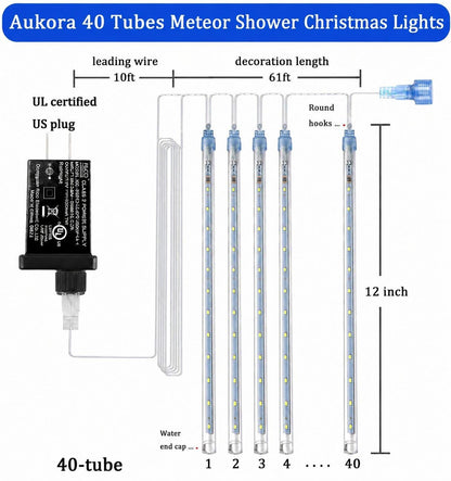 Aukora Blue Meteor Shower Lights
