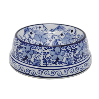 Hand-Painted Blue and White Ceramic Pet Bowl