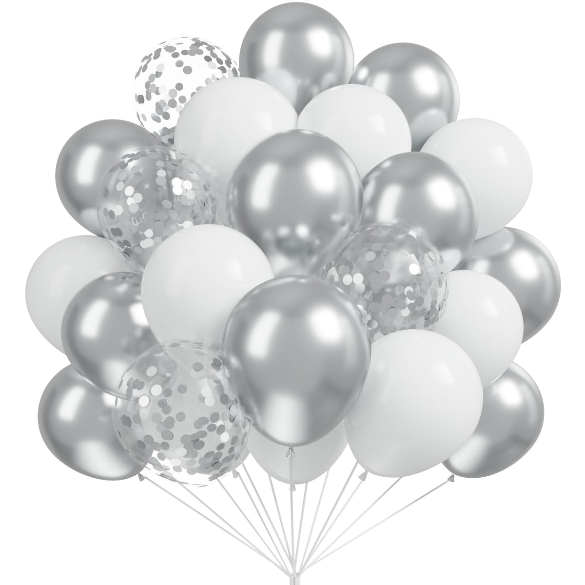Royal Blue and White Confetti Balloons, 50 Pack
