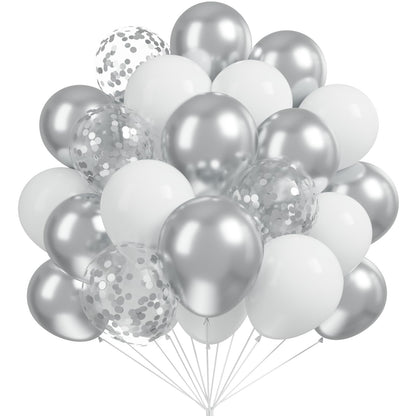 Royal Blue and White Confetti Balloons, 50 Pack