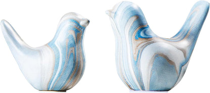 Blue and White Ceramic Bird Figurines, Set of 2