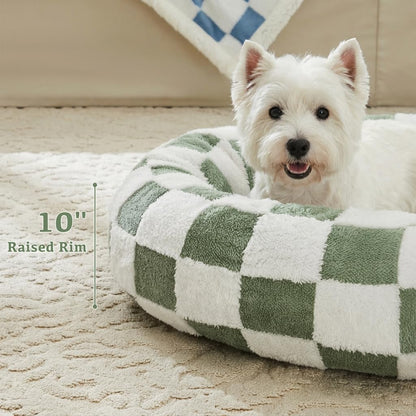 Blue Checkered Round Dog Bed
