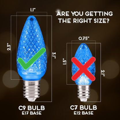 Blue C9 Faceted LED Christmas Bulbs, Set of 25