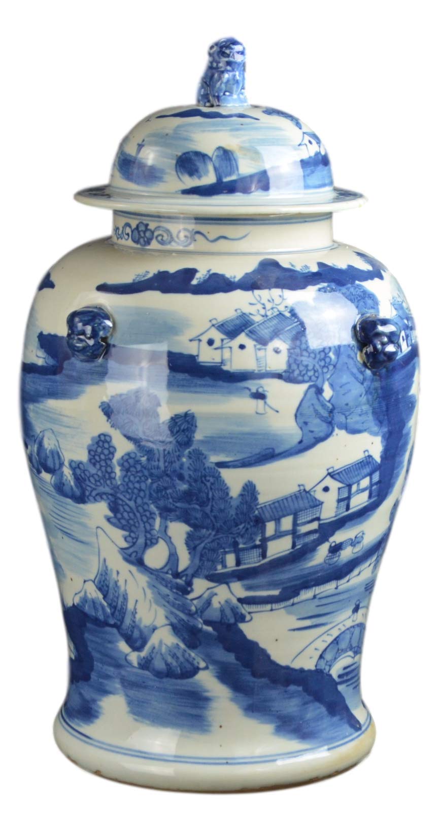 Blue and White Lotus Ginger Jar, 19 Inch