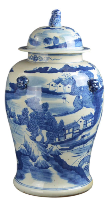 Blue and White Lotus Ginger Jar, 19 Inch