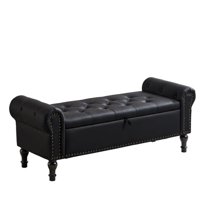 Navy Velvet Tufted Storage Bench