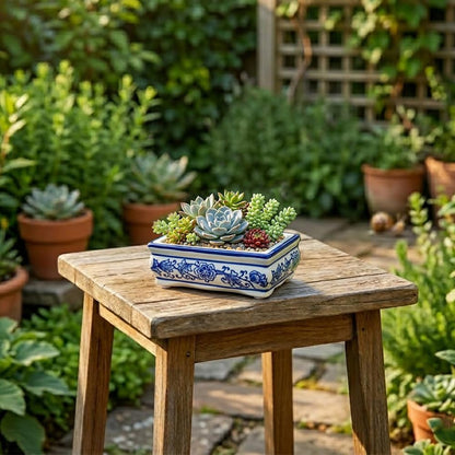 Blue and White Bonsai Pots, Set of 2