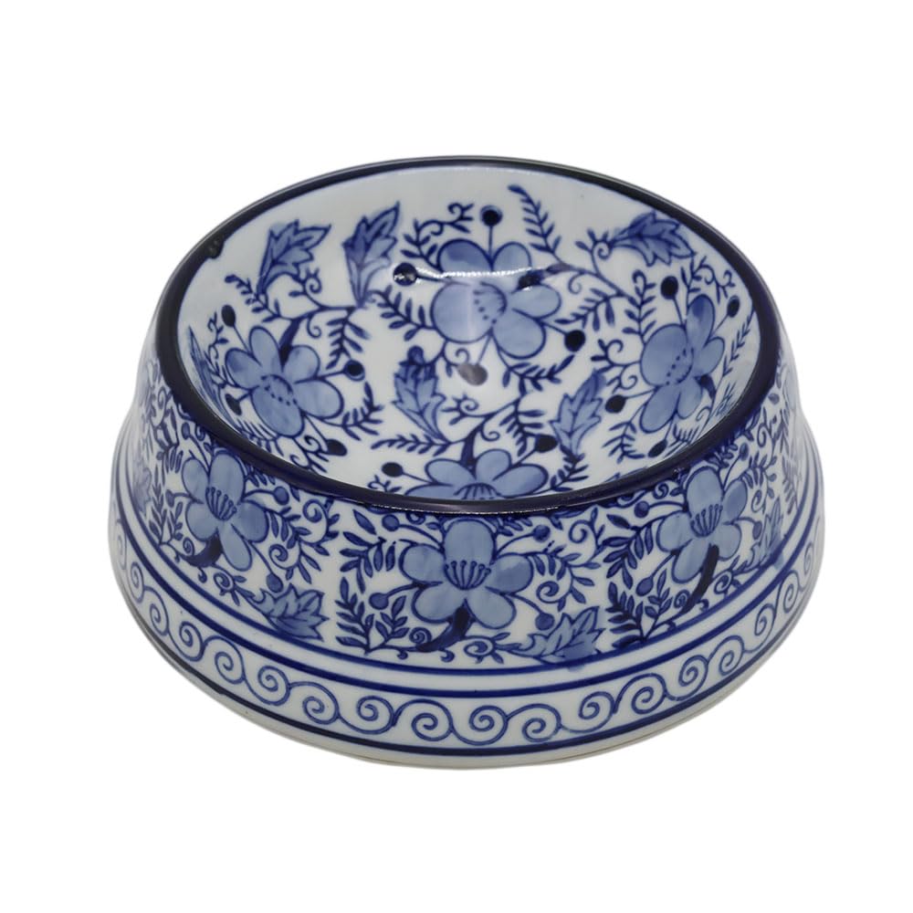 Hand-Painted Blue and White Ceramic Pet Bowl
