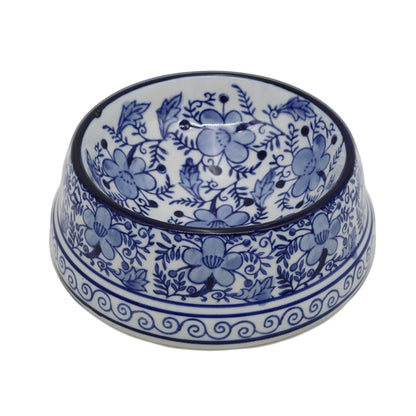 Hand-Painted Blue and White Ceramic Pet Bowl