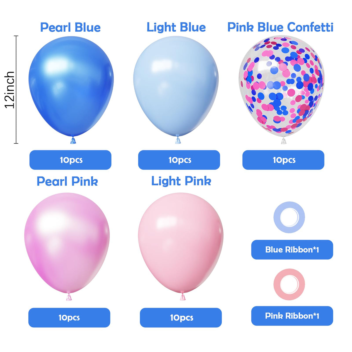 Royal Blue and White Confetti Balloons, 50 Pack