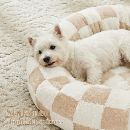 Blue Checkered Round Dog Bed