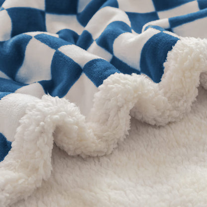 Navy Checkered Sherpa Throw Blanket