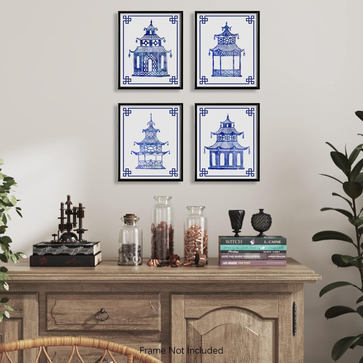 Blue and White Chinoiserie Pavilion Prints, Set of 4