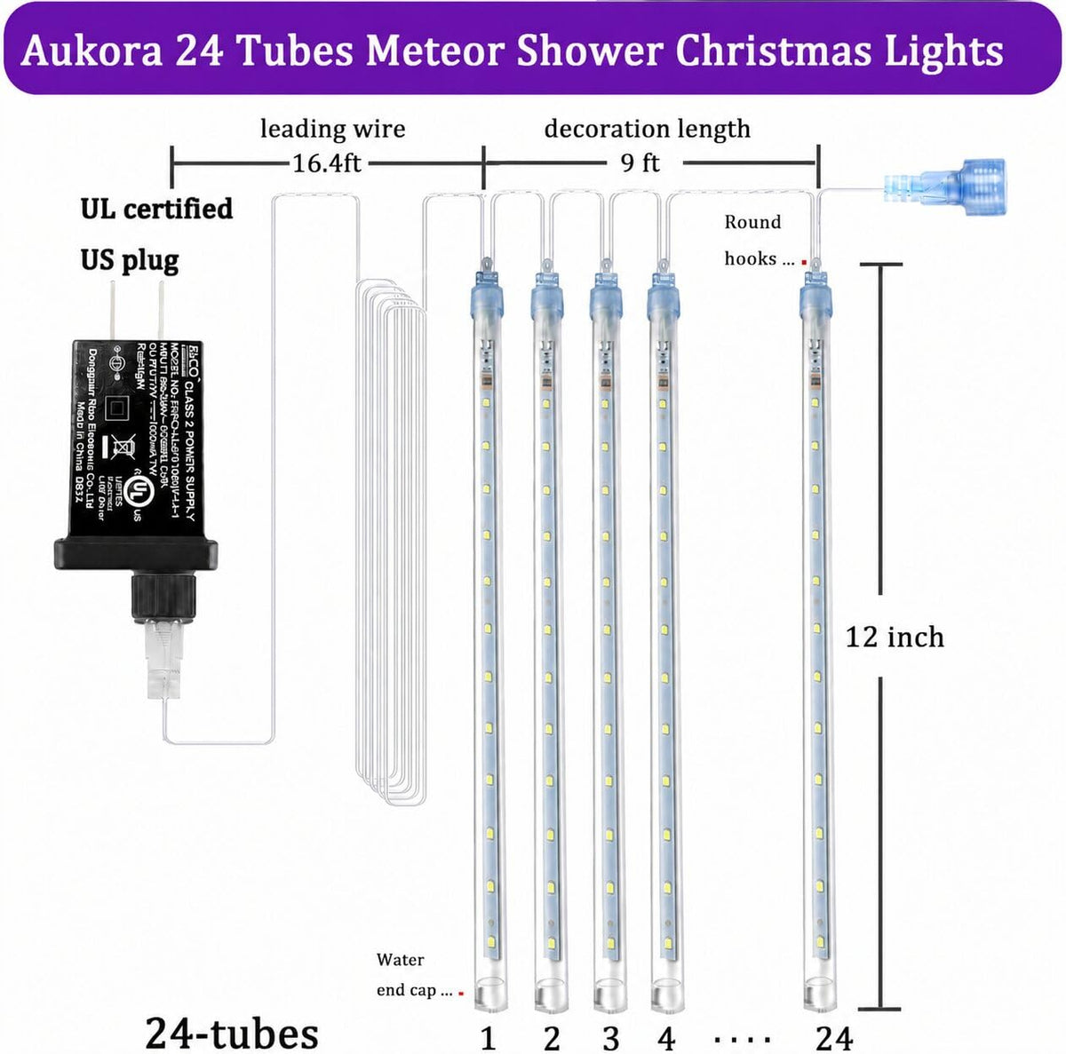 Aukora Blue Meteor Shower Lights