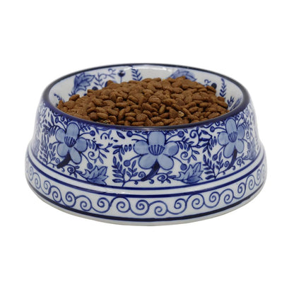 Hand-Painted Blue and White Ceramic Pet Bowl
