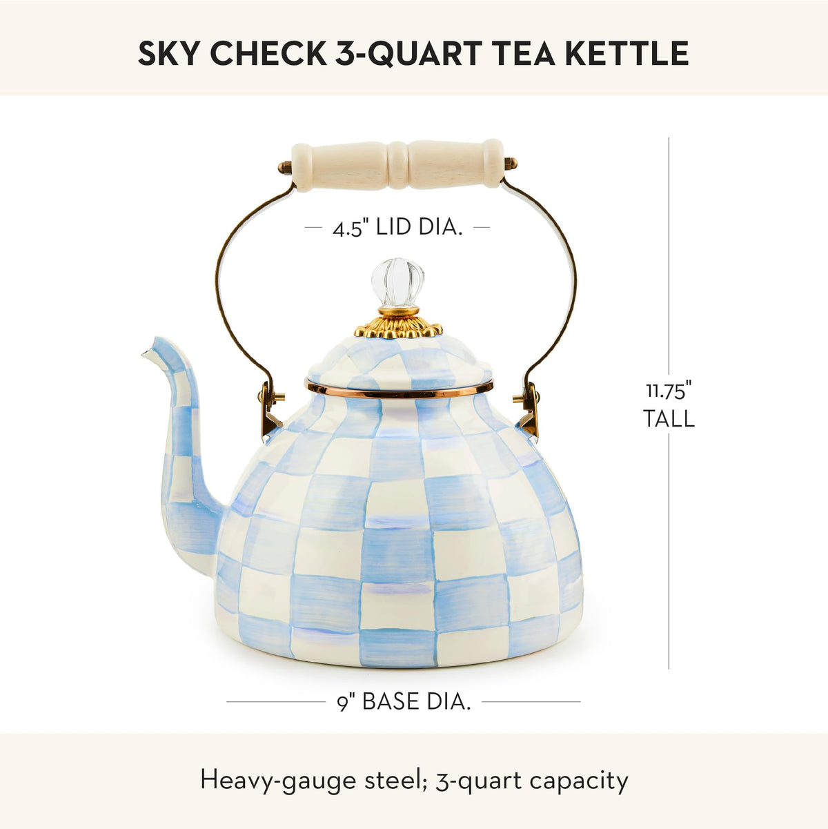 MacKenzie-Childs Enamel Tea Kettle, Royal Check