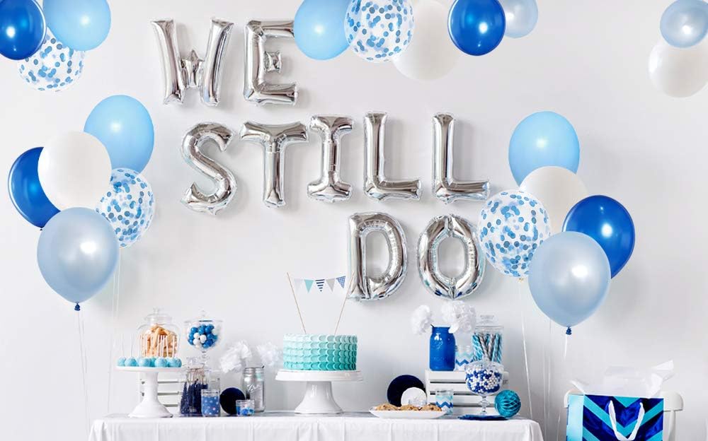 Royal Blue and White Confetti Balloons, 50 Pack