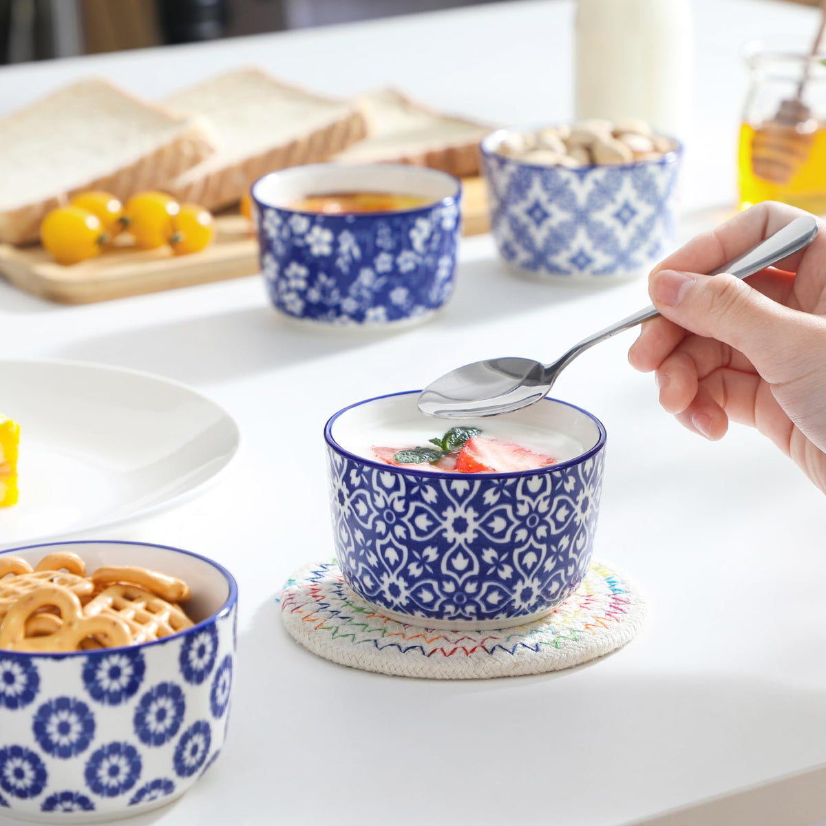Floral Ceramic Ramekins, Set of 6